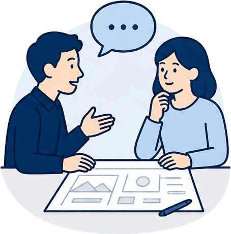 撮影の目的やイメージをヒアリングするイラスト