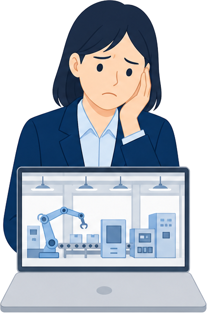 採用の工場見学をオンライン化したいと悩む採用担当者のイラスト
