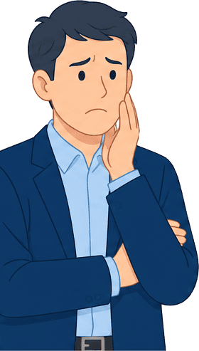 広大な造成地や倉庫全体を1枚に収めたいと悩む不動産デベロッパーのイラスト