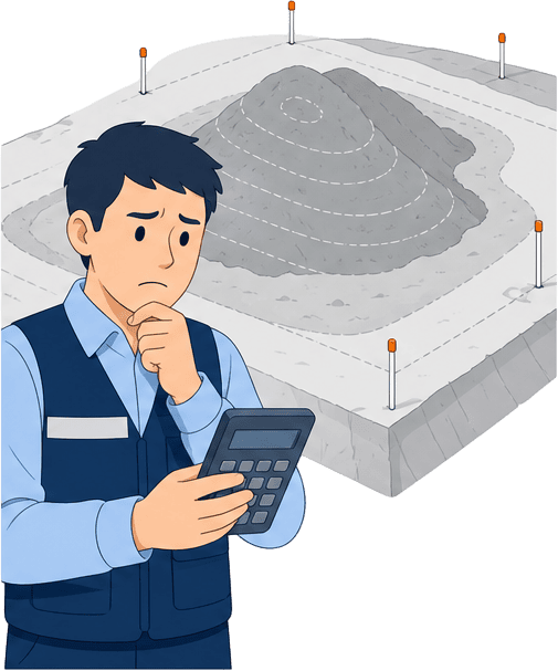 土量計算や出来形測量の精度と効率に悩む施工管理者のイラスト
